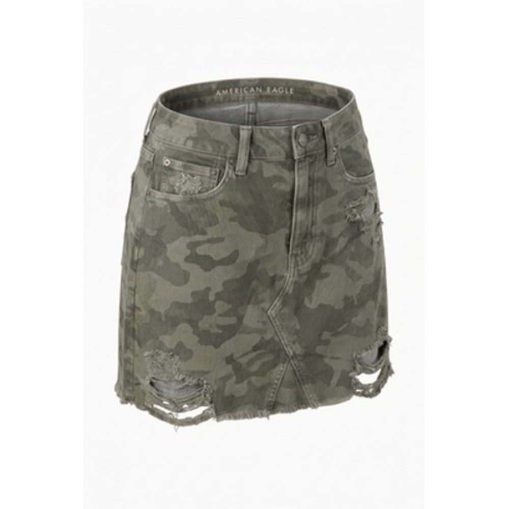 American Eagle Outfitters Skirt Women 6 Green Camo Hi-Rise Festival Mini Denim